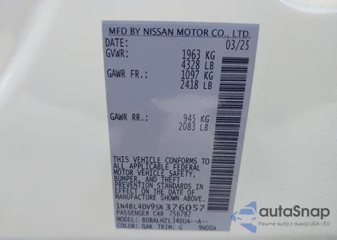 2025 Nissan Altima Sv Fwd из США, поврежденный, VIN 1N4BL4DV9SN376057